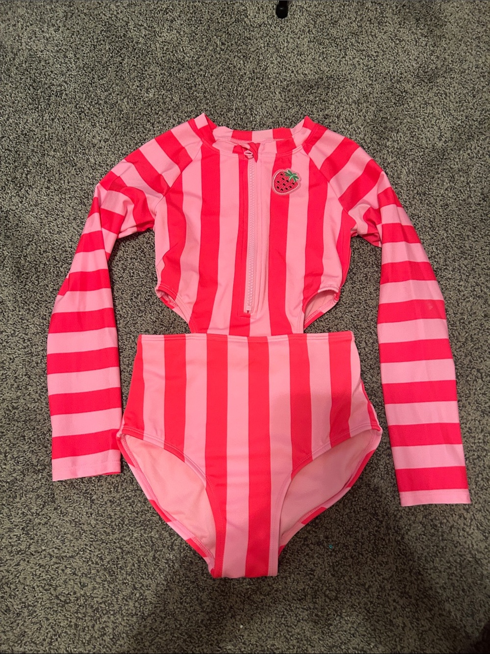 Cat & Jack Pink Striped Long-Sleeve One-Piece Swimsuit